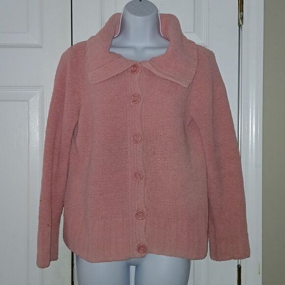 Villager by Liz Claiborne button down fuzzy  sweater cardigan Sz M - Picture 1 of 5